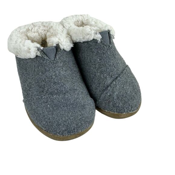 Toms Gray Fleece-Lined Toddler Pull On Loafers Non-Slip Sole Unisex Toddler Sz 5 - Picture 1 of 5